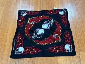 Biker Headwear Bundle Wild Wear Studded Ghost Rider Doo Rag & Skull Flame Bandan